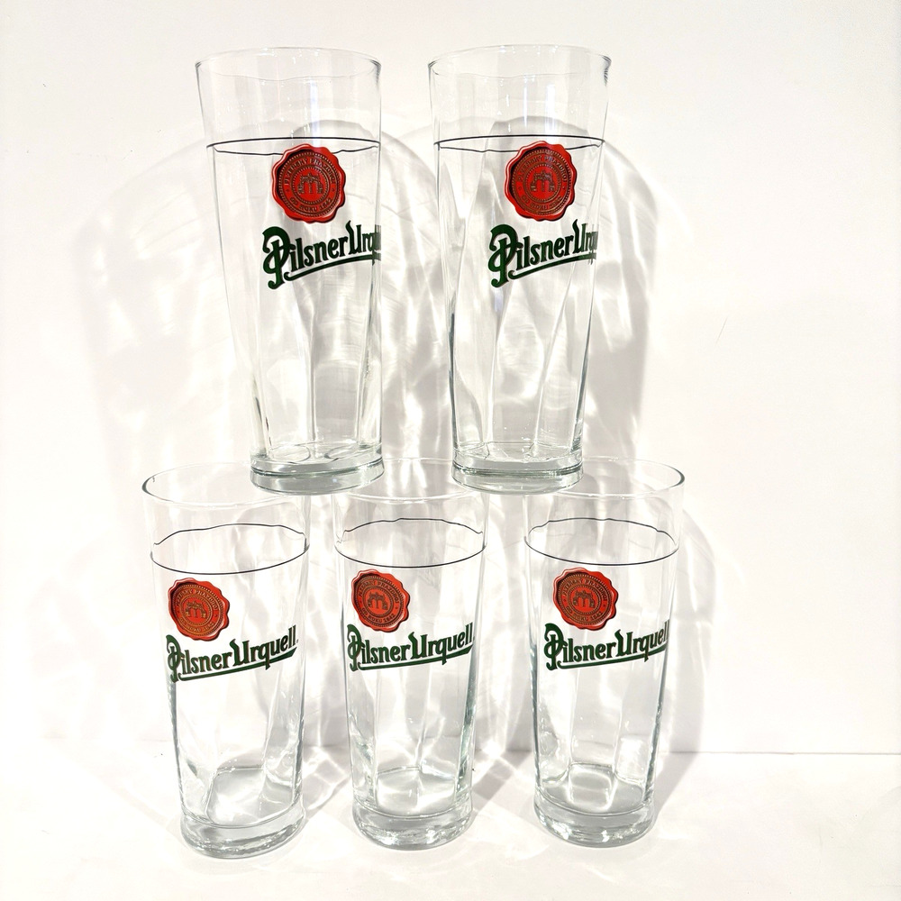 Pilsner Urquell Tall Czech Swirl Pattern Beer Glass Plzeňský Prazdroj Set Of 5